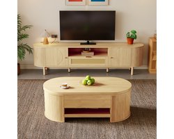 MODFU - Woonkamermeubelset - Hoogteverstelbare Salontafel En TV-Meubel Met Opbergruimte - Modern - Voor Woonkamer - MDF - Naturel