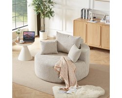 MODFU XXL Ronde Lounge Fauteuil (Ø 127 cm) - Loveseat met 4 Kussens - Chenille Khaki - Vacuüm Verpakt (Geen Montage)