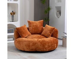 MODFU - Zitzakstoel - Hoge Rugleuning Met Armleuningen - Rond Ontwerp - Voor Woonkamer - Chenille - Oranje - 108 X 108 X 52 Cm