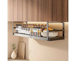 Modieuze Roestvrijstalen Uitbreidbare Keukenrekken – Onderkast Hangend Rek met Meerlaagse Opbergruimte voor Specerijen, Potten en Servies