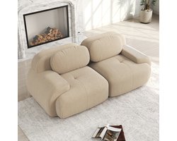 Modulair Combineerbaar Bank met Gebogen Armleuningen en Antislip Onderkant, Tweezitsbank in Corduroy Stof,Zeer Elastische Bekleding Voor Woonkamer, Slaapkamer en Thuisbioscoop, Beige