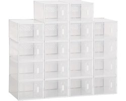 Modulair rekkensysteem met 18 vakken, in elkaar te steken rek, 25 cm x 35 cm x 19 cm, transparant