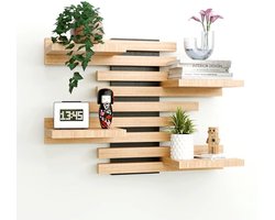 Modulair Wandrek van Massief Hout – Zwevend Plank Systeem voor Decoratie en Opslag in Huis