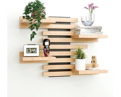 Modulair Wandrek van Massief Hout – Zwevend Plank Systeem voor Decoratie en Opslag in Huis