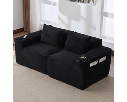 Modulaire 2-Zits Ribstof Bank - Sofa Met Bekerhouders Zijvakken En Springkern