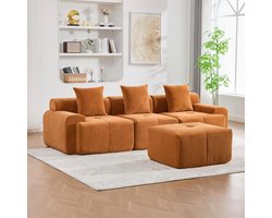 Modulaire 3-zits Bank 298x103x70 cm - Corduroy Sofa Zonder Montage - Luxe Cloud Zitbank met Diepe Zitting - Moderne Slaapbank Woonkamer oranje- Vermissen