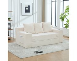 Modulaire 3-Zits Bank Met Bekerhouders En Zijvakken - Frameloze Loungebank Met Zachte Kussens - Linnenlook Stof - Zonder Montage