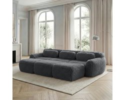 Modulaire 3-zits bank zonder frame - Woonkamer - 3-zits - Grijs - Zachte pluche stof, pluisvrij - 32D schuim, antislip - Inclusief 3 ottomans, geen montage