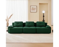 Modulaire 3-zits Slaapbank 293x104x69 cm – Boneless Cloud Sofa van Corduroy met Diepe Zit & Frameloos Design, Uitklapbare Loungebank L-/U-vorm, Montagevrij, Groen – HomebyNicole