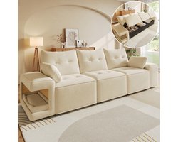 Modulaire 3-Zitsbank 229 cm - Beige Fluwelen Cloud Bank Met Opbergruimte - Zachte Lounge Sofa Met Brede Armleuningen En Huisdierplek Voor Woonkamer Appartement
