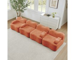 Modulaire 4-Zits Bank XXL - Frameloze Design Bank van Fluweel - Diepe Zit - Golvende Sofa met Verplaatsbare Armleuningen - Oranje