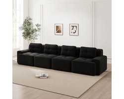 Modulaire 4-zits bank zonder frame - Geschikt voor woonkamer, diep zitcomfort - 4-persoons - Zwart - Zachte corduroy stof, huisdierbestendig - Geen montage, antislip - 74 cm diepe zit