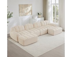 Modulaire 4-zitsbank - inclusief 2 voetenbankjes - 32D-schuim met hoge dichtheid, zonder frame - geschikt voor de woonkamer en appartementen - antislipontwerp - zachte bekleding - beige
