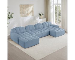 Modulaire 4-zitsbank - inclusief 2 voetenbankjes - 32D-schuim met hoge dichtheid, zonder frame - geschikt voor de woonkamer en appartementen - antislipontwerp - zachte bekleding - blauw