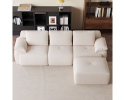 Modulaire bank 264x161x71 cm, l vorm hoekbank met chaise longue, loungebank voor woonkamer, compressie bank van ribstof, geen montage nodig, beige