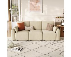 Modulaire Bank 3-Zits 83x70x88 cm – Corduroy Slaapbank met Afneembare Hoezen, Houten Frame, Herschikbaar L-/U-Vorm – Crème-Wit – Laura