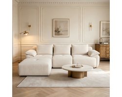 Modulaire bank-3-zits bank - woonkamer bank – L-vormige bank met hocker en kussens- modern corduroybank - kleine woonkamer - beige - 264x161x71 cm