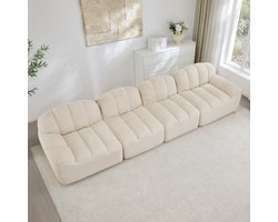 Modulaire Bank 4-Zits - Teddy Stof - FrameLoos Design - Diepe Zit - Schelpvorm - Gebroken Wit