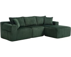 Modulaire bank set met chaise longue & 2-zitsbank, zacht koeiedoek, met 5 kussens, zijzakken & drankhouders, hoogdicht schuim, DIY-combinatie, ideaal voor woonkamer, appartement & studio-Smaragd