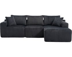 Modulaire bank set met chaise longue & 2-zitsbank, zacht koeiedoek, met 5 kussens, zijzakken & drankhouders, hoogdicht schuim, DIY-combinatie, ideaal voor woonkamer, appartement & studio-Grijs