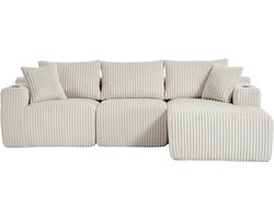 Modulaire bank set met chaise longue & 2-zitsbank, zacht koeiedoek, met 5 kussens, zijzakken & drankhouders, hoogdicht schuim, DIY-combinatie, ideaal voor woonkamer, appartement & studio-Beige