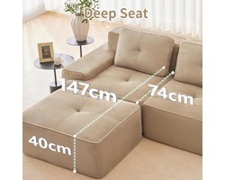 Modulaire boneless 2-zits cloud bank 204 x 104 x 69 cm – extra diepe zit 74 cm – ribfluweel corduroy loveseat sofa – zonder montage – beige | HomebyNicole