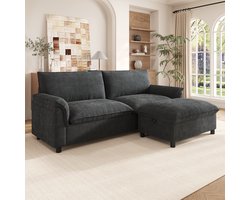 Modulaire Cloud Hoekbank, Moderne Hoekbank, L-Bank, 2-Zitsbank, Comfortabele Hoekbank voor de Woonkamer, Modern Design met Diepe Zitting, Extra Grote Cloud Bank, met Verplaatsbare Voetenbank, Hoge Rugleuning-Zwart