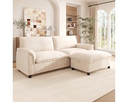 Modulaire Cloud Hoekbank, Moderne Hoekbank, L-Bank, 2-Zitsbank, Comfortabele Hoekbank voor de Woonkamer, Modern Design met Diepe Zitting, Extra Grote Cloud Bank, met Verplaatsbare Voetenbank, Hoge Rugleuning-Beige