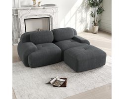 Modulaire corduroy hoekbank 2-3-zits met hocker L-vorm 178 x 208 x 70 cm – zachte grijze woonkamerbank, montagevrij, modern design, inclusief chaise lounge comfort – HomebyNicole