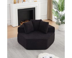 Modulaire Fauteuil - 1-Zits Chenille Lounge Stoel Met 3 Kussens - Zachte Hexagon Sofa Met Pocketvering En Schuimvulling - Moderne Relaxstoel Voor Woonkamer - Zwart
