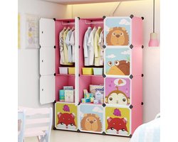 Modulaire Garderobekast met 6 Kubussen - Flexibele Kledingopslag en Kapstok - Ruimtebesparend Insteekrek (111x37x147 cm, Roze)