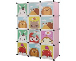 Modulaire Garderobekast met 6 Kubussen - Flexibele Kledingopslag en Kapstok - Ruimtebesparend Insteekrek (111x37x147 cm, Roze)