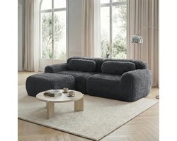 Modulaire Hoekbank - 2-Zits Cloud Sofa Met Hocker Zachte Stof Lounge Bank Grijs