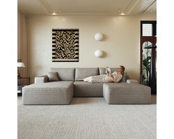 Modulaire Hoekbank 270 cm - 4-Zits Bank Met Loungebed, Diepe Zit, Zachte Ribstof, Frameloos Design, Geen Montage Nodig - Compressie Bank Voor Woonkamer - Camel