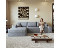 Modulaire Hoekbank - 3 Zits Cloud Sofa Ribstof - L Vorm Lounge Bank Met Chaise Longue - Diepe Zitbank Zonder Montage - Compressie Sofa Voor Woonkamer Grijs