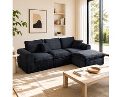 Modulaire Hoekbank - 3-Zits Met 3 Modules - L-Vorm, Rechte Bank Of Tijdelijk Bed - Voor Woonkamer, Slaapkamer Of Studio - Ribstof Zwart Blauw