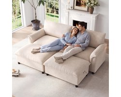Modulaire Hoekbank - 4 Zits Cloud Sofa Chenille - U Vorm Lounge Bank Met 2 Hockers - Diepe Zitbank Met Opbergruimte - Grote Woonkamer Bank Beige
