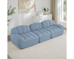 Modulaire hoekbank met 3 zitplaatsen – schelpvorm – diepe zitting – bank voor de woonkamer en appartementen – geen opstelling nodig – blauw