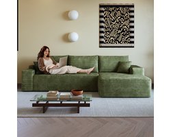 Modulaire Hoekbank - Ribstof Cloud Sofa Met Chaise Longue - 3-Zits Bank Zonder Frame - Extra Diepe Zitbank Met Zachte Schuimvulling - Compressie Sofa Zonder Montage Voor Woonkamer Appartement - Groen
