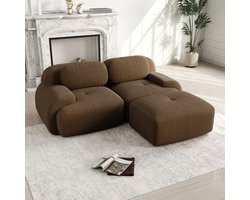 Modulaire Hoekbank Ribstof - Frameloze Bank Bruin - 2 Zits Bank Corduroy - 208x178x70cm - Geen Montage Nodig - Woonkamer Slaapkamer Bruin