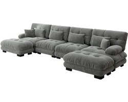 Modulaire hoekbank, U-vormige bankset voor de woonkamer, comfortabele 4-zits cloudbanken met verplaatsbare voetenbank, doe-het-zelfcombinatie, chenille, grijs
