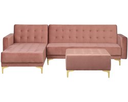 Modulaire hoekslaapbank ABERDEEN Fluweel Roze Met ottomaan 4-zitter Rechterzijde
