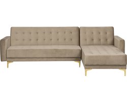 Modulaire hoekslaapbank ABERDEEN Fluweel Zandbeige 4-zitter Linkerzijde