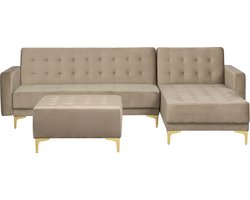 Modulaire hoekslaapbank ABERDEEN Fluweel Zandbeige Met ottomaan 4-zitter Linkerzijde