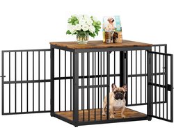 Modulaire hondenbench - Hondenbench als meubel - Stapelbare hondenbench - Driedeurs hondenbench - met waterdicht tafelblad, 2-in-1 bijzettafel, stapelbaar ontwerp - Hout - 68,4×53×61 cm - Geschikt voor meerdere honden en woning - Retro bruin