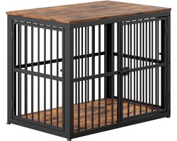 Modulaire hondenbench met 3 deuren, 2-in-1 tv-meubel of nachtkastje, waterdicht blad, combineerbaar systeem, buitenafmetingen 84x56x66 cm in retrobruin.