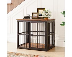 Modulaire Hondenbench Meubel met 3 Deuren & Waterbestendig Tafelblad – 2-in-1 Bijzettafel/Nachtkastje – Combineerbaar & Stapelbaar – 68,4x53x61 cm – Retro Bruin