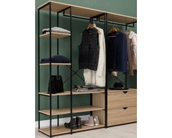 Modulaire Inloopkast Detroit – Dubbele Garderobe, Planken en 2 Laden, Industrieel Design, 170 cm Breed – Luxe Opbergruimte voor Slaapkamer of Dressing House&Garden