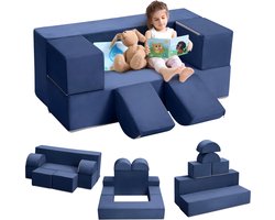 Modulaire Kinder Speelbank - Voor speelkamer en slaapkamer - Omvormbare speelset en fotografie-accessoires - Schuim en vloerkussen - Blauw