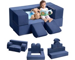 Modulaire Kinder Speelbank - Voor Speelkamer & Slaapkamer - 6-delige Omvormbare Bank met Schuim & Vloerkussen - Speelset & Fotografie-accessoires - Blauw